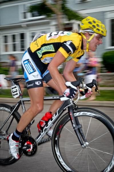 Race leader Kristin Armstrong (Peanut Butter &amp; Co) having a good ride earlier in the race.