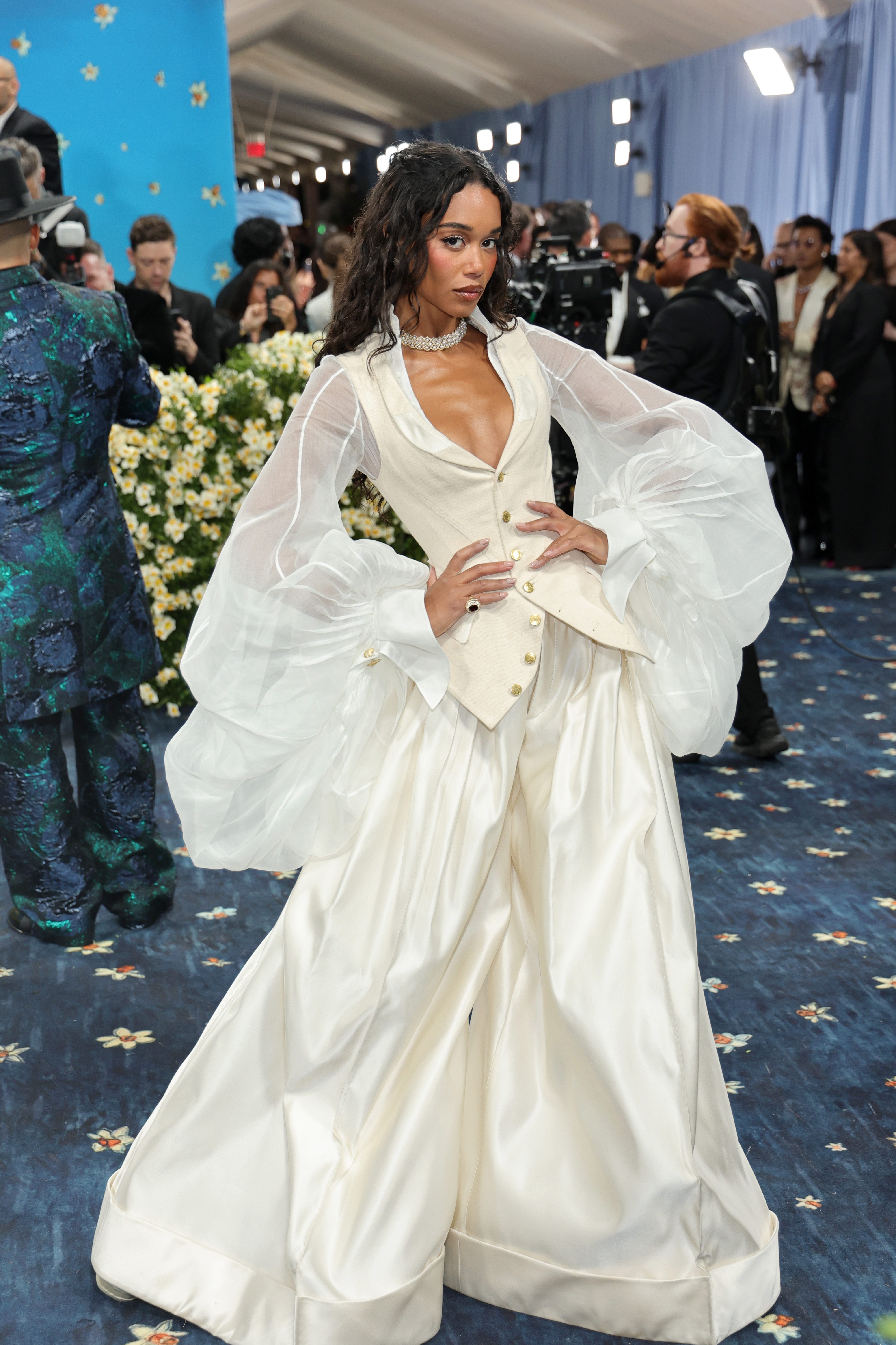 Laura Harrier attends the 2025 Met Gala Celebrating "Superfine: Tailoring Black Style" at Metropolitan Museum of Art on May 05, 2025 in New York City