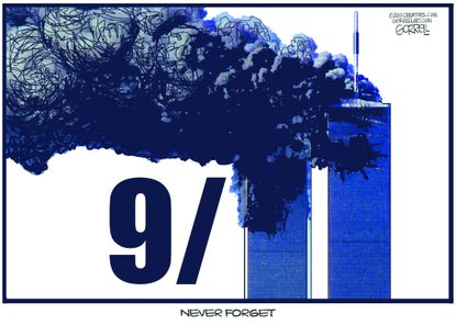 Editorial cartoon U.S. 9-11 remembrance never forget Twin Towers