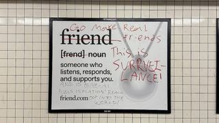 Friend AI billboard vandalised by NYC commuters.