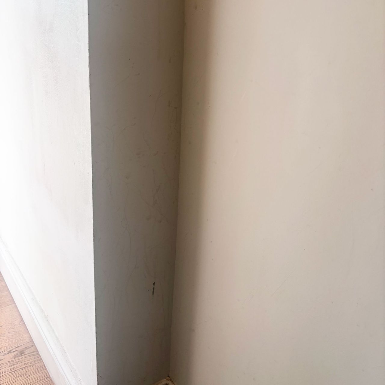 corner of white wall with a few marks