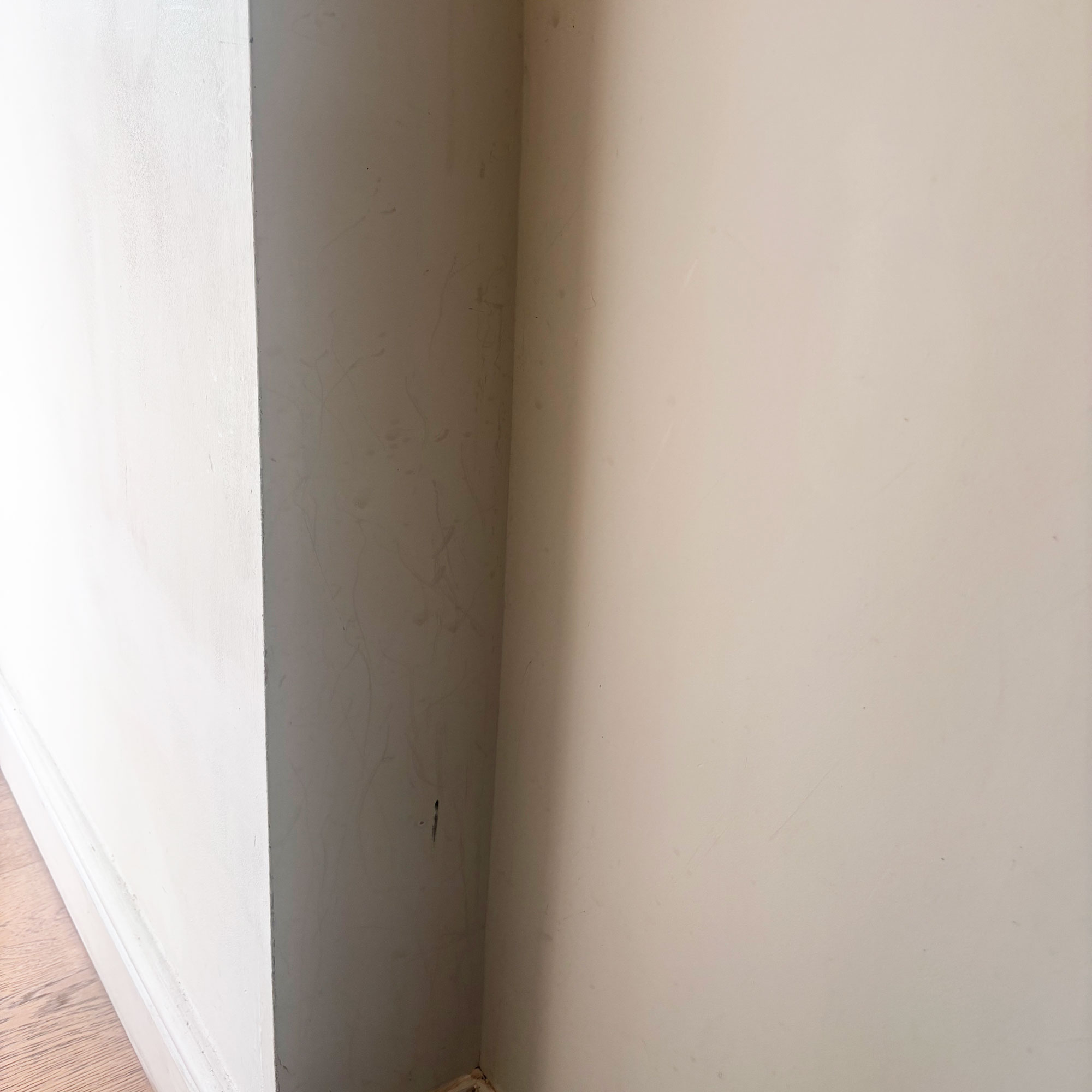 corner of white wall with a few marks