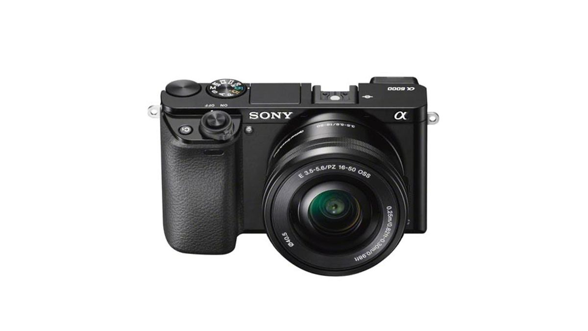 Front view of the Sony A6000 on a white background.