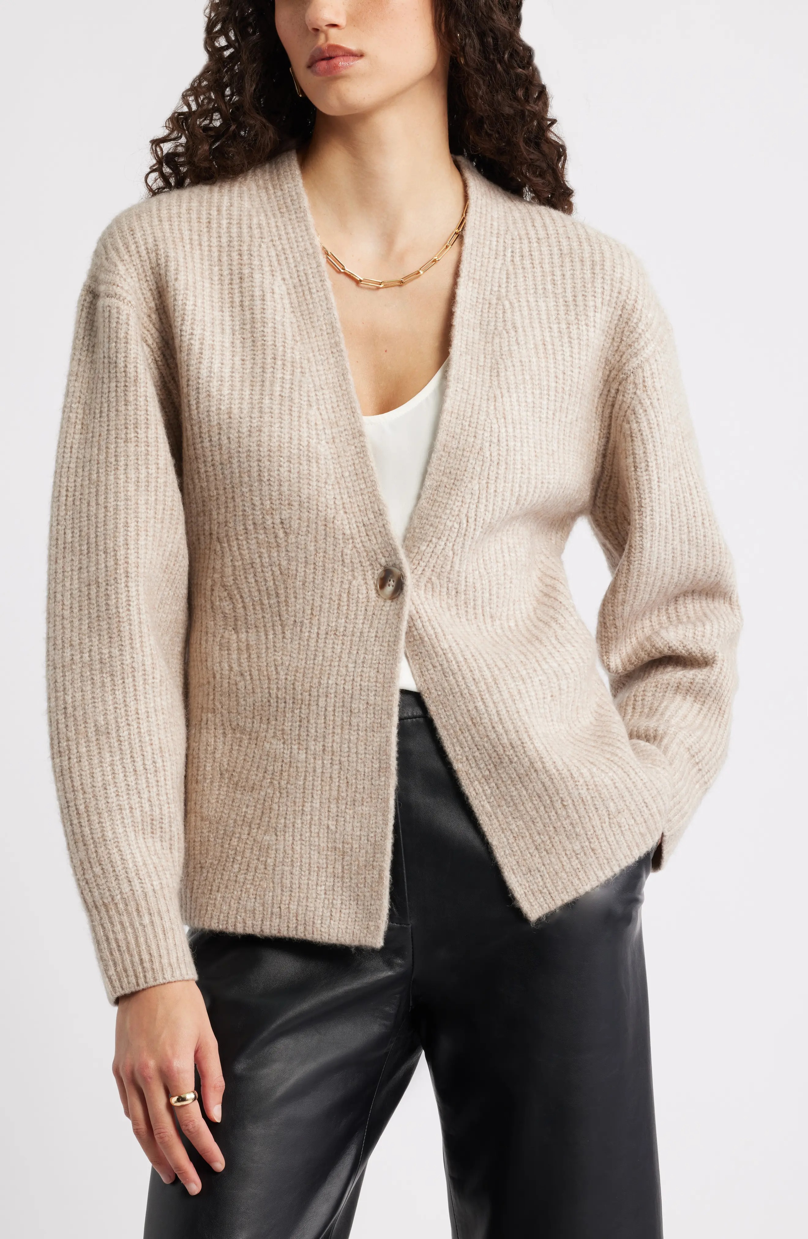 Nordstrom, One-Button V-Neck Rib Cardigan
