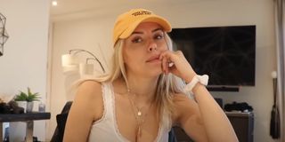 corinna kopf in baseball cap on david dobrik video