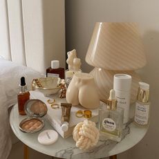 Photo of beauty products on an elegant table