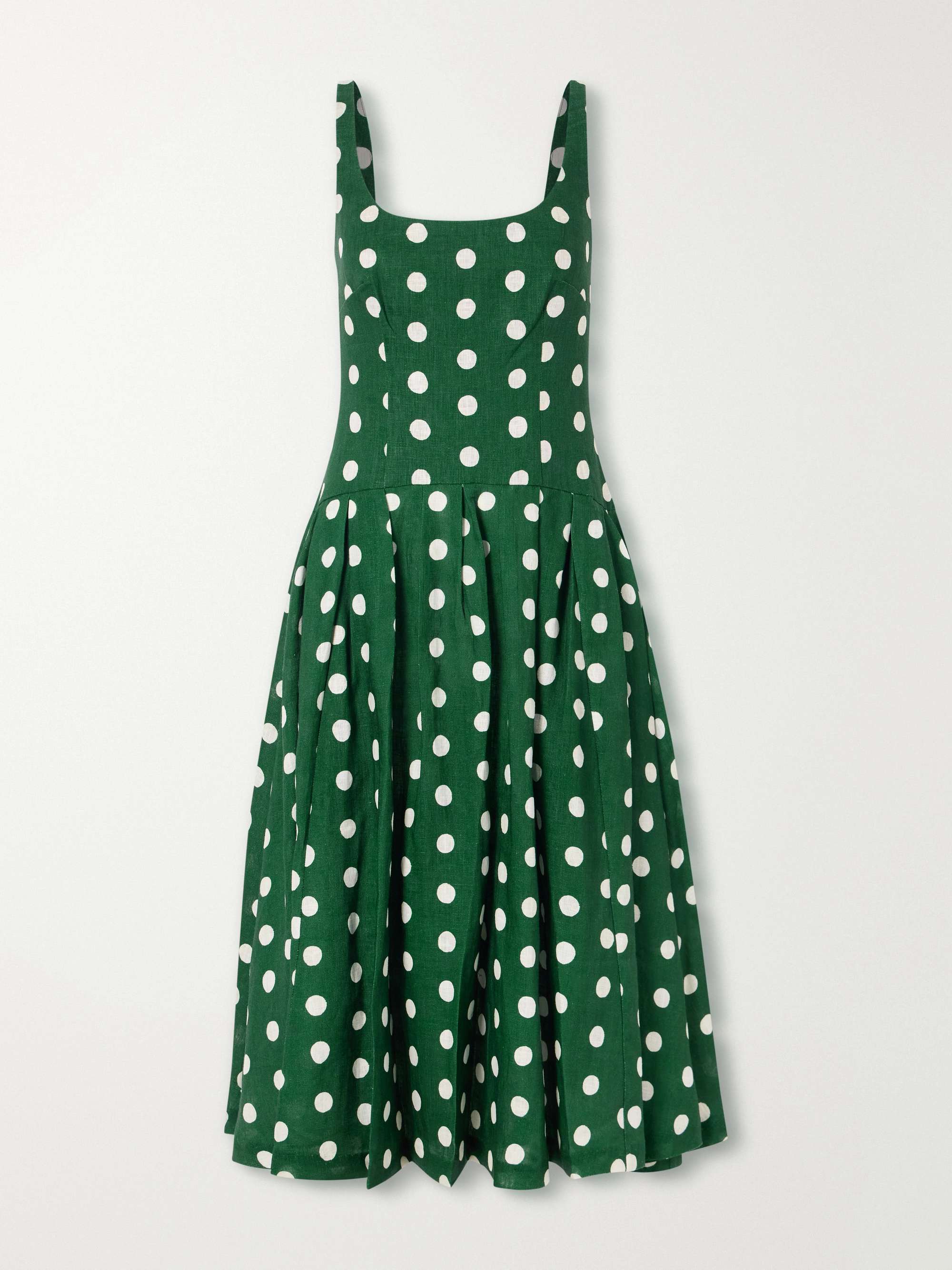 Regio Pleated Polka-Dot Linen Midi Dress