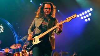 Bassist Geddy Lee of Rush performs at Bridgestone Arena on May 1, 2013 in Nashville, Tennessee. 