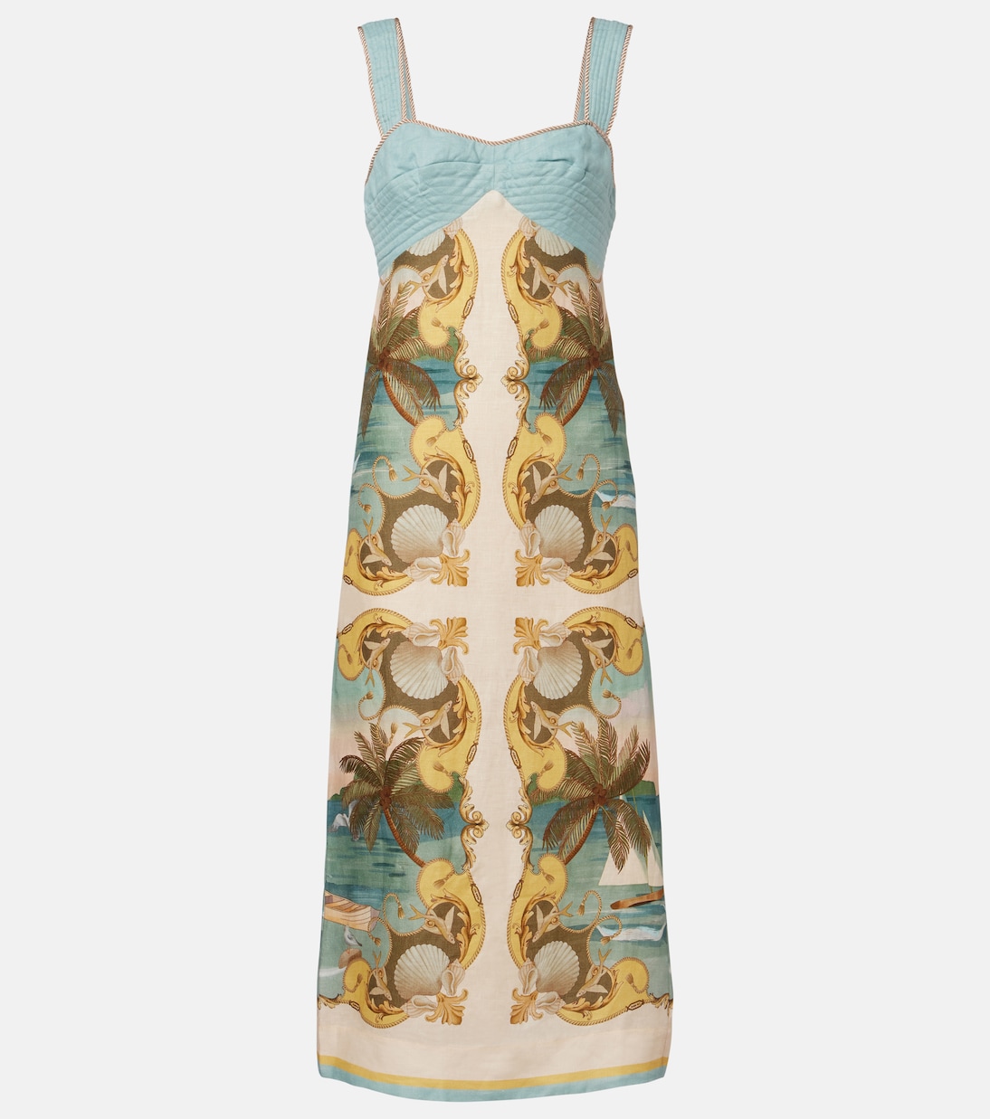 Royal Sea Printed Linen Midi Dress in Multicoloured - Farm Rio