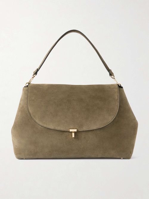 T-Lock Large Suede Shoulder Bag