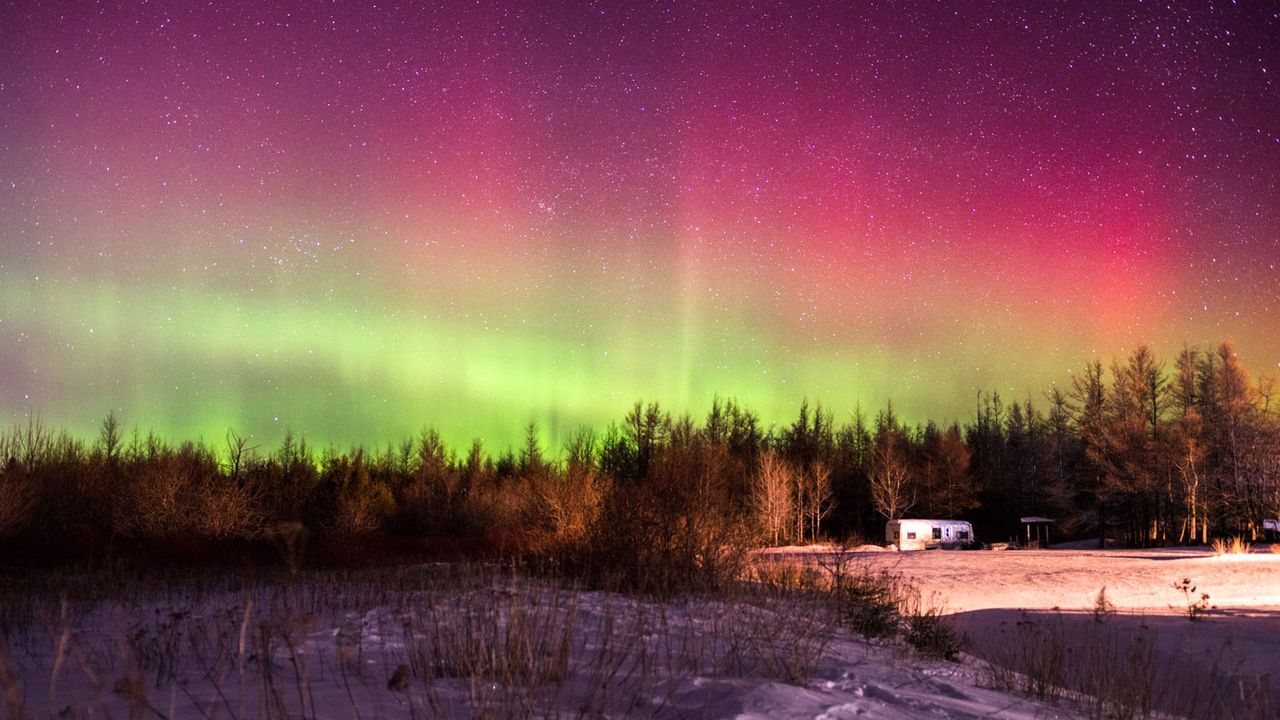 Rare red auroras captured by Canada-based photographer Mike MacLellan.