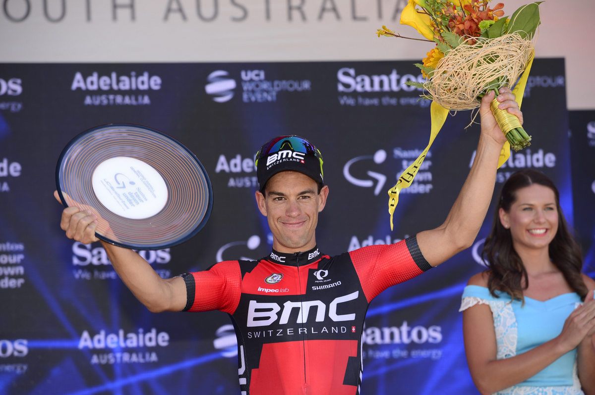 Richie Porte (BMC) shows off his trophy