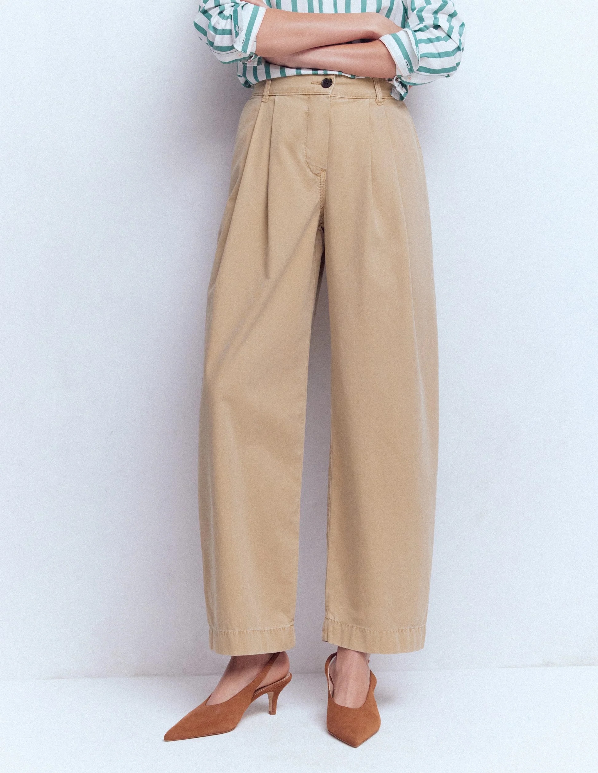 Boden, Pleat Barrel Leg Pants-Stone