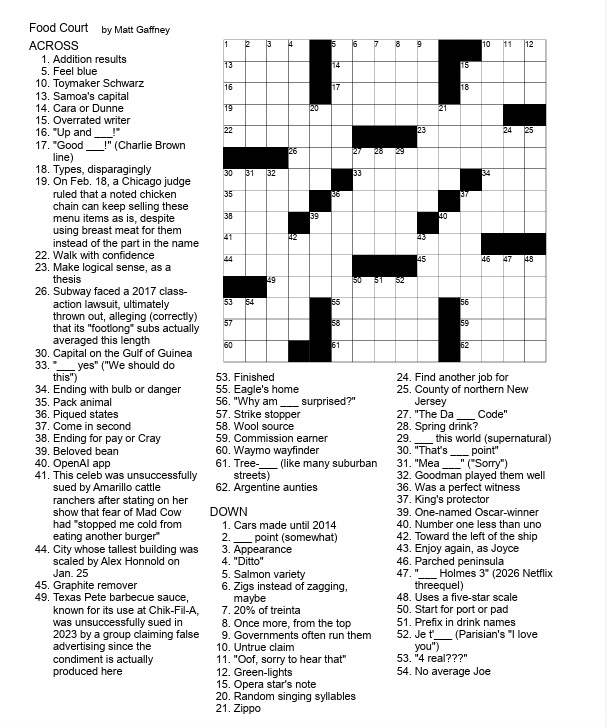 An unsolved crossword puzzle.