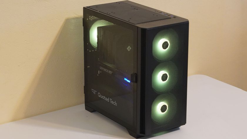 A Quoted Tech Shield gaming PC on a desk