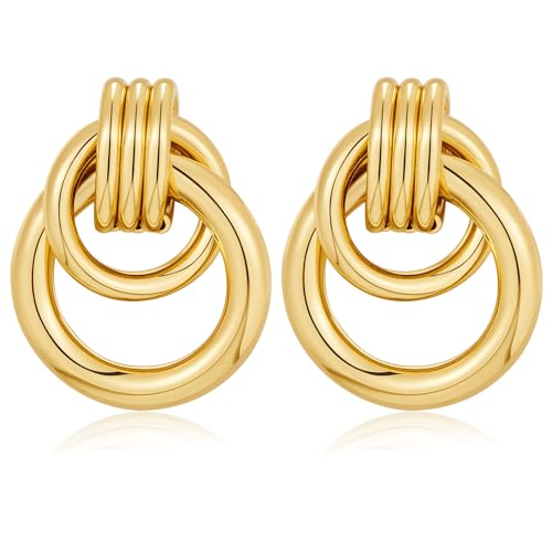 Lilie&white Gold Earrings for Women, Elegant Interlocking Design, Hypoallergenic & Tarnish-Resistant Jewellery Gift