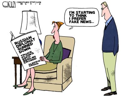 Political cartoon U.S. Fake news better global disasters
