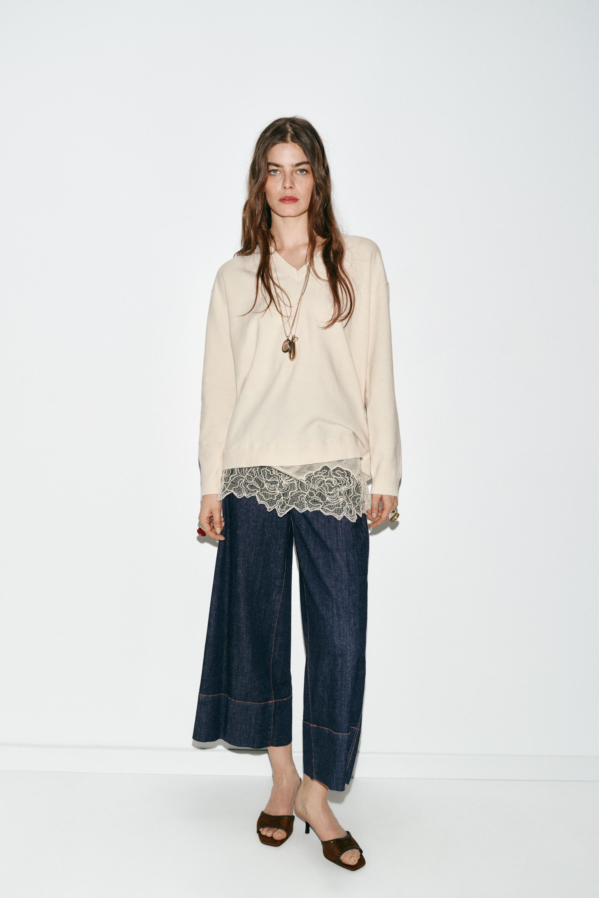 Long Lace Combination Knit Jumper