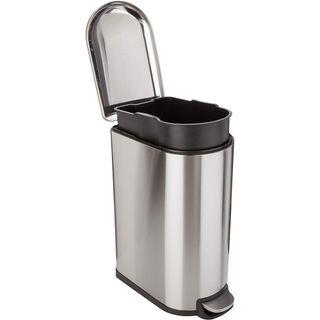 Amazon Basics 40 Liter / 10.5 Gallon Soft-Close, Smudge Resistant Trash Can with Foot Pedal for Narrow Spaces - Brushed Stainless Steel