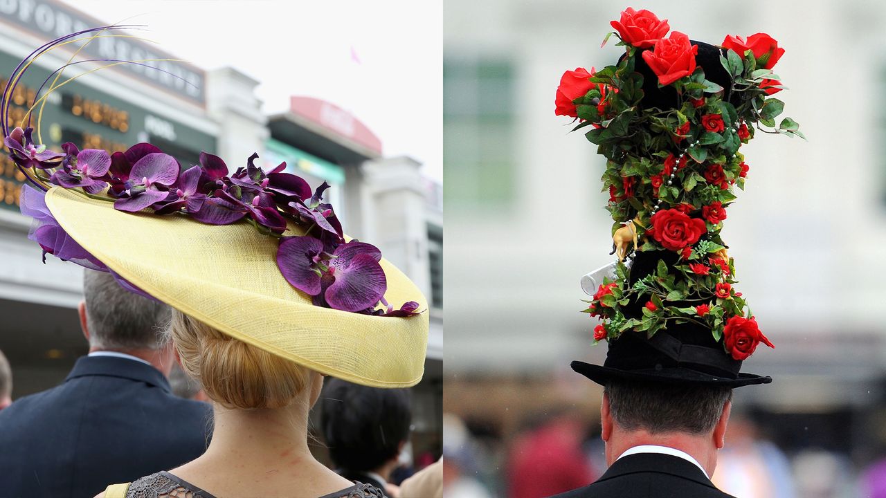 best kentucky derby hats purple flowers, rose top hat