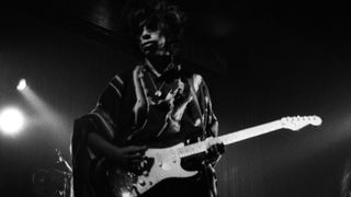 Kid Congo Powers and Jeffrey Lee Pierce of Gun Club performing on stage, London, United Kingdom, 1990.