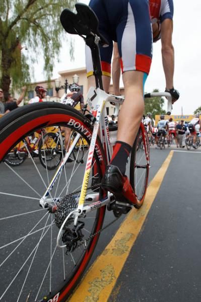 One of the few times Ben King (Radio Shack) hasn't been at the front of the field during this Tour of California.