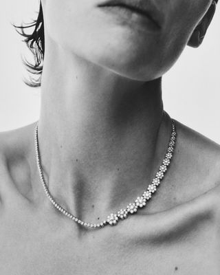 ‘Fleur de Tennis’ necklace by Sophie Bille Brahe, worn by model