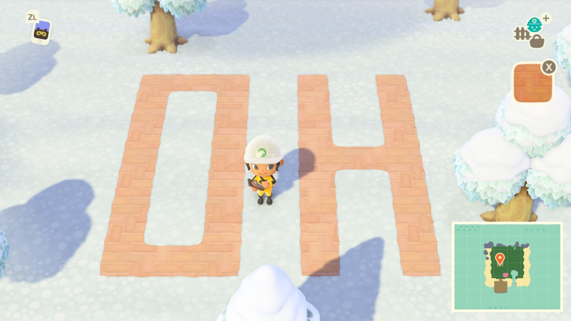 Building the word oh in Animal Crossing: New Horizons