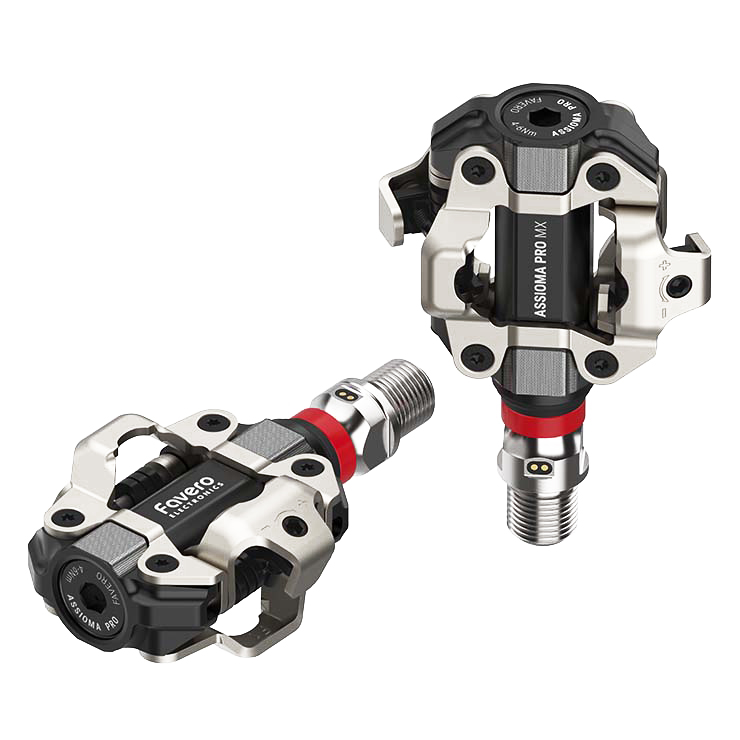 Favero Assioma Pro MX 2 rechargeable dual-sided power meter pedals. Compatible with Shimano SPD cleats