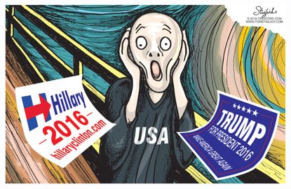 Political cartoon U.S. Clinton vs. Trump presidential election