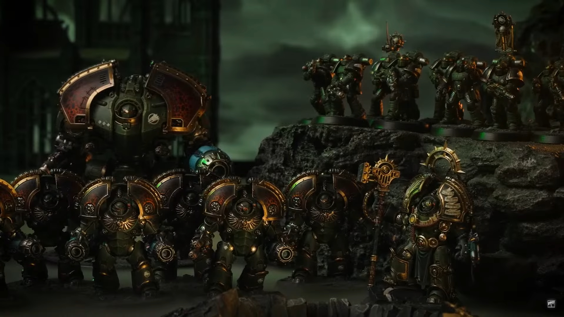 An array of Saturnine units lined up on a murky battlefield in the latest Horus Heresy edition