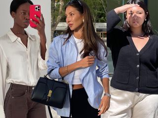 Fashion collage featuring sophisticated outfits from style influencers Sylvie Mus, Felicia Akerstrom, and Marina Torres.