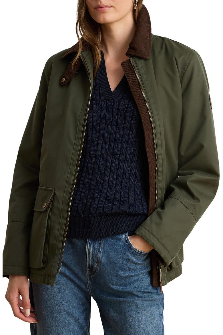 Waxed Raincoat With Corduroy Trim