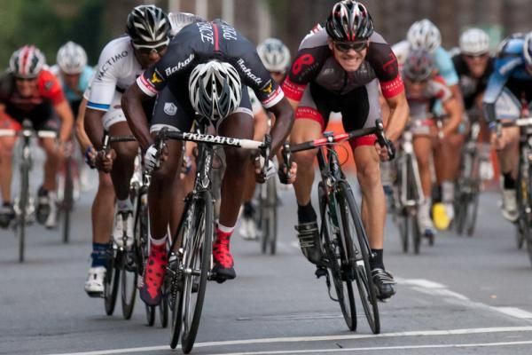 The sprint is on, but Bahati is too powerful for second place Josh Carling.