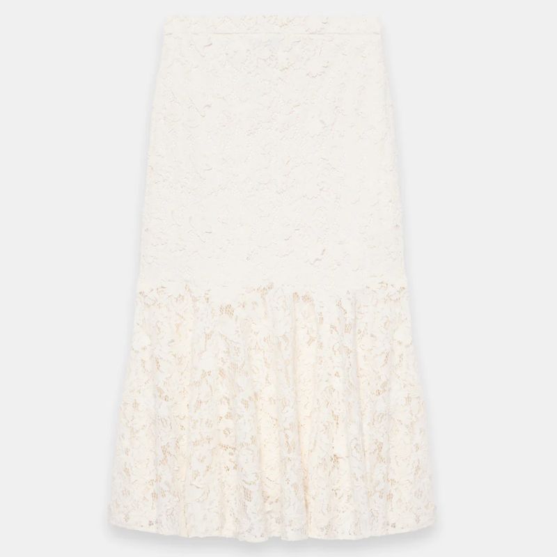 Cay Deeley's Mint Velvet cream lace midi skirt