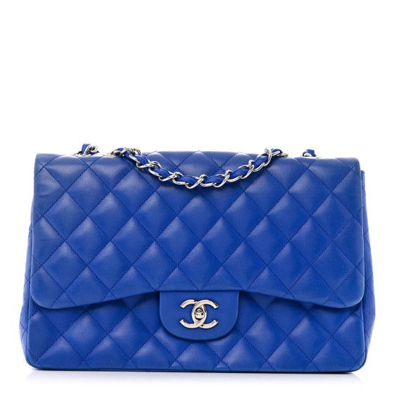 Chanel Lambskin Quilted Jumbo Single Flap Blue