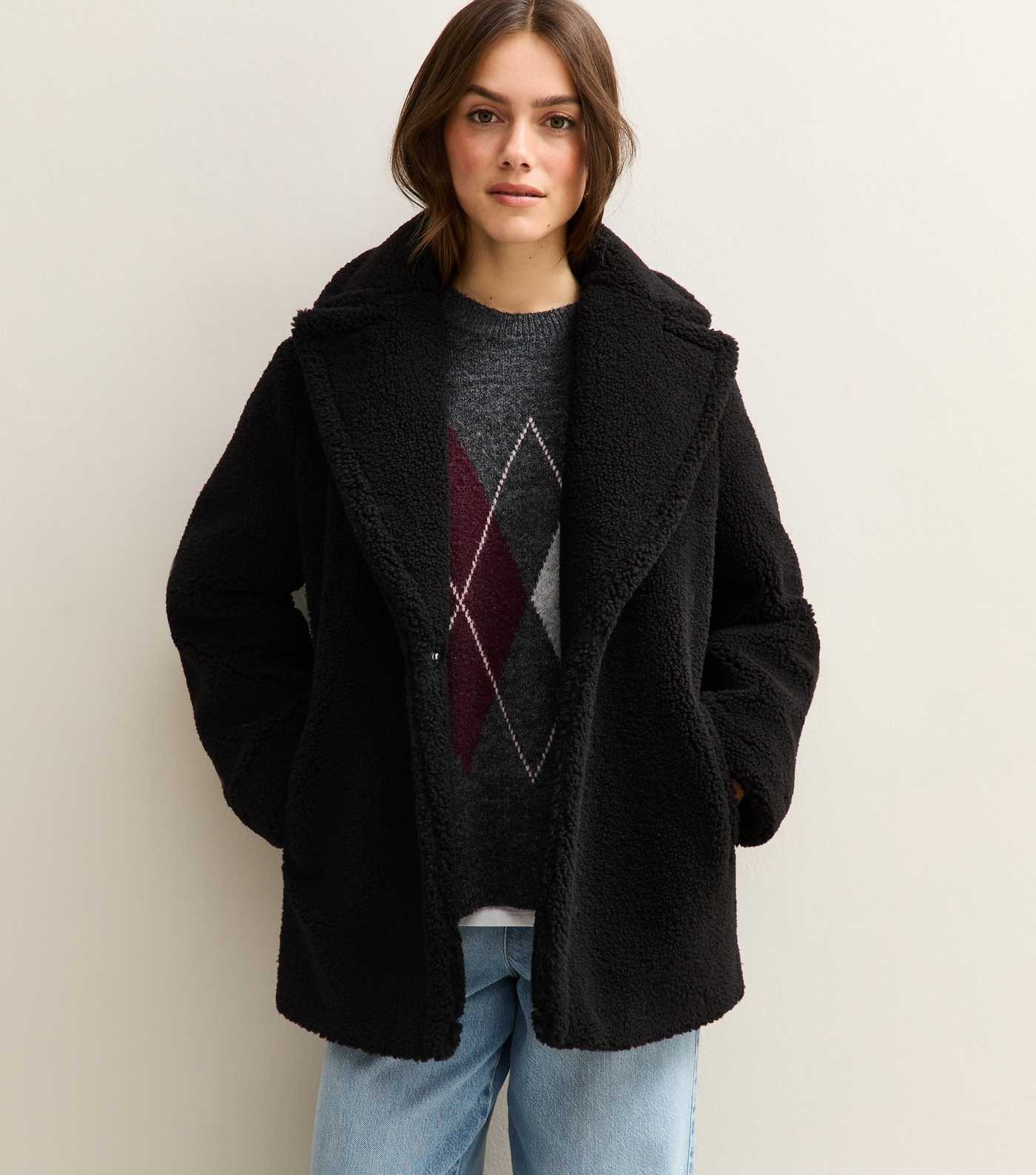 Petite Black Borg Coat