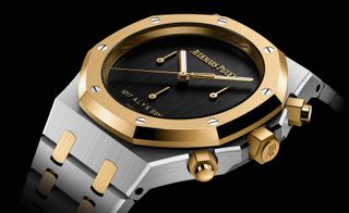 gold and stainless steel watch