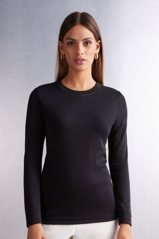 Wool & Cotton Long Sleeve Crewneck Top