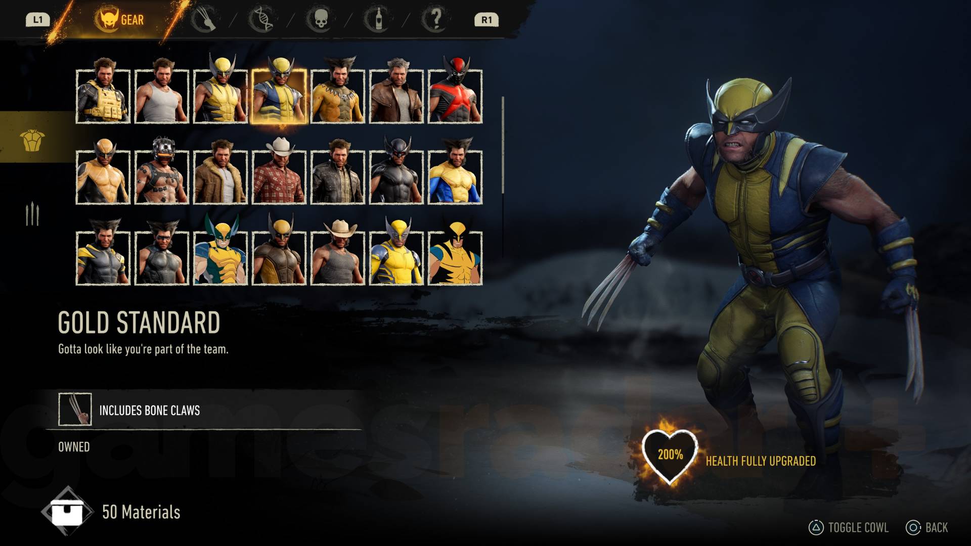 Marvel's Wolverine gold standard suit