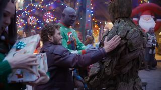 Chris Pratt as Peter Quill and Dave Bautista as Drax in The Guardians of the Galaxy Holiday Special