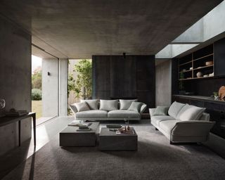 Dark gray living room with industrial style furniture