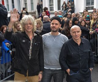 Bob Geldof, Paul Epworth and Midge Ure arriving at the recording of Band Aid 30