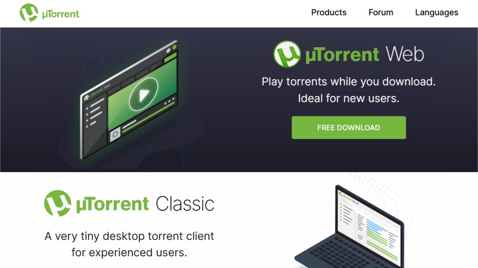 uTorrent website screenshot (July 2025).