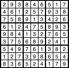 A solved Sudoku puzzle