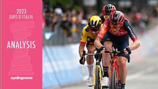 FOSSOMBRONE, ITALY - MAY 13: (L-R) Primož Roglič of Slovenia and Team Jumbo-Visma and Tao Geoghegan Hart of The United Kingdom and Team INEOS Grenadiers cross the finish line during the 106th Giro d'Italia 2023, Stage 8 a 207km stage from Terni to Fossombrone / #UCIWT / on May 13, 2023 in Fossombrone, Italy. (Photo by Stuart Franklin/Getty Images,)