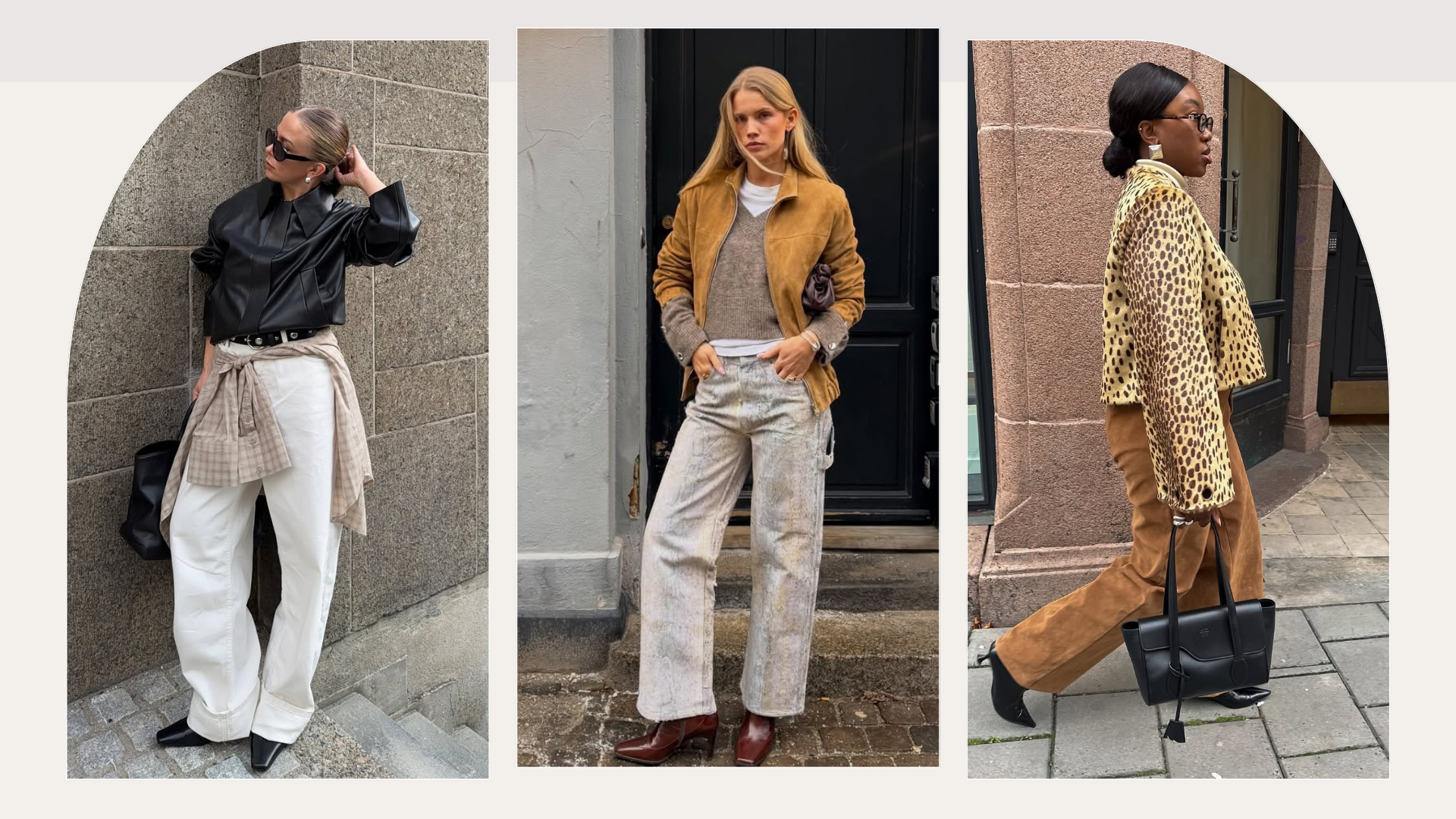 Influencers Dina Hansen, Andrea Steen and Nnenna Echem wearing Scandi spring trends. 