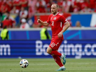 Christian Eriksen playing for Denmark against Slovenia at Euro 2024