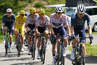 PLATEAU DE BEILLE FRANCE JULY 14 Jonas Vingegaard Hansen of Denmark and Team Visma Lease a Bike Polka Dot Mountain Jersey competes during the 111th Tour de France 2024 Stage 15 a 1977km stage from Loudenvielle to Plateau de Beille 1782m UCIWT on July 14 2024 in Plateau de Beille France Photo by Tim de WaeleGetty Images