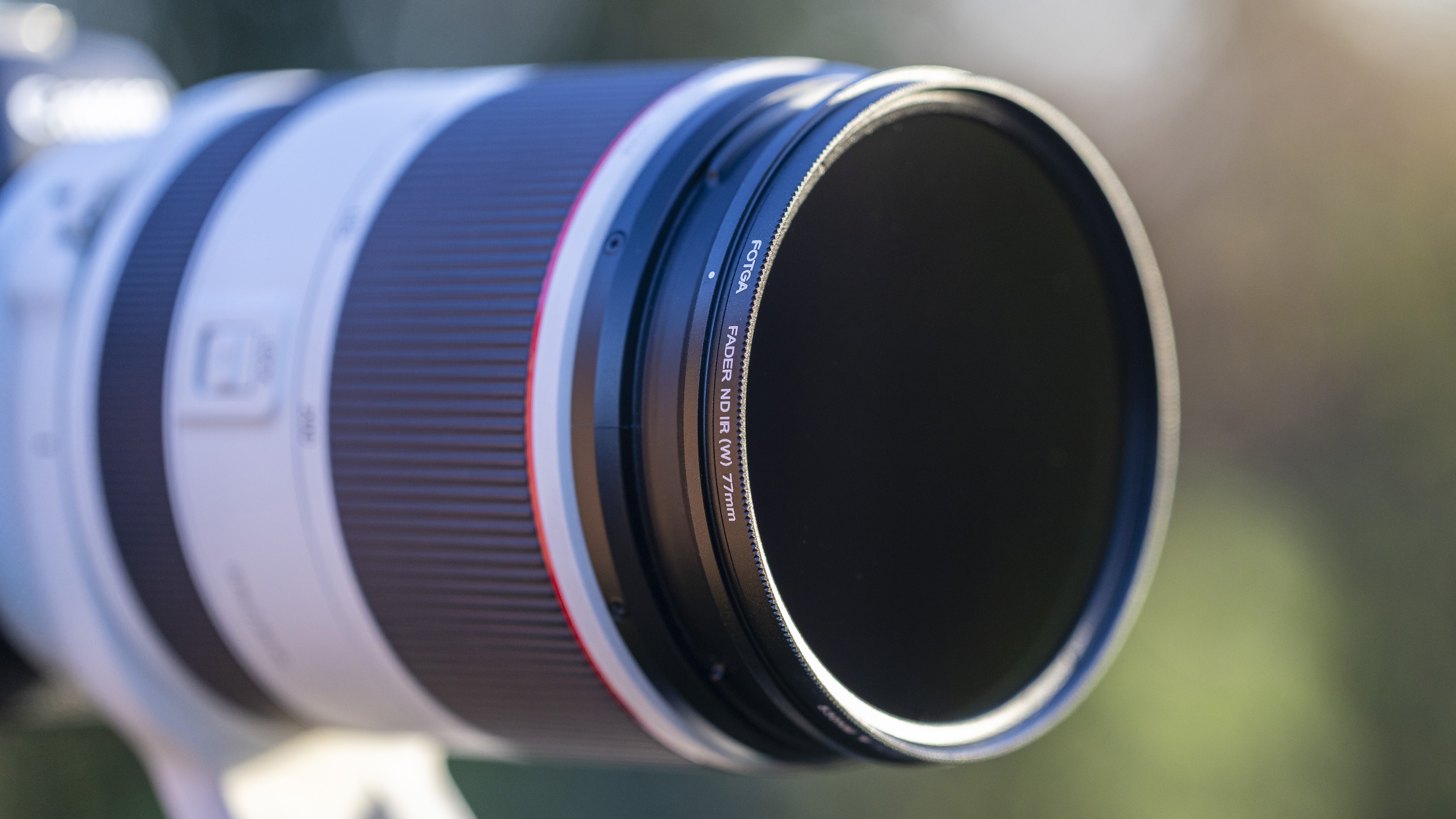 Fotga Variable IR filter product shot outside on a 70-200mm lens